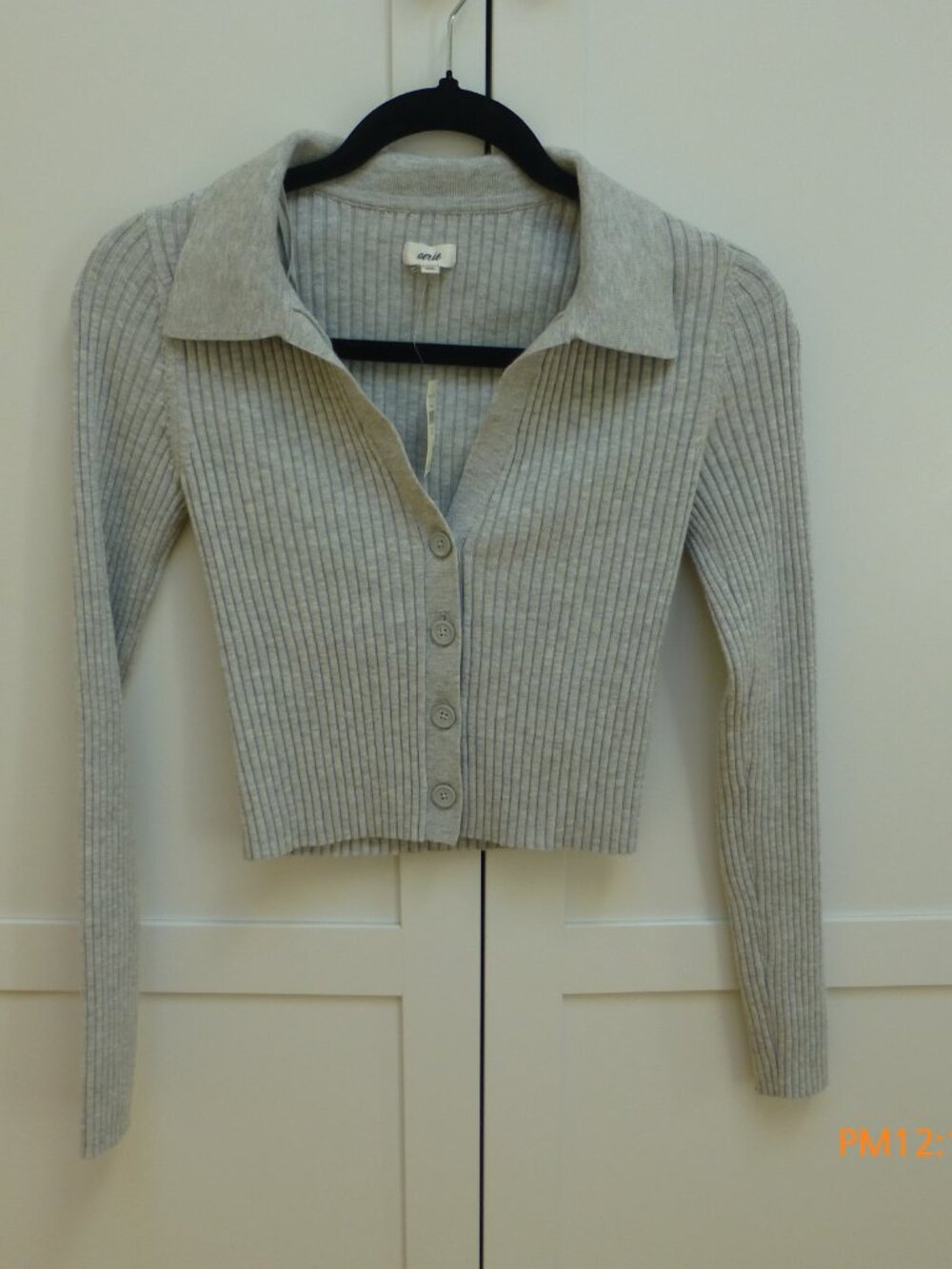 Aerie Ribbed Cropped Cardigan Sweater Heather Gray Soft Cozy Size XS NWT